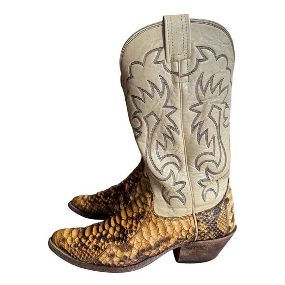 OLATHE BOOT CO. Two Tone Python Snakeskin Western Boot Sz 10B Cowboy Rodeo USA